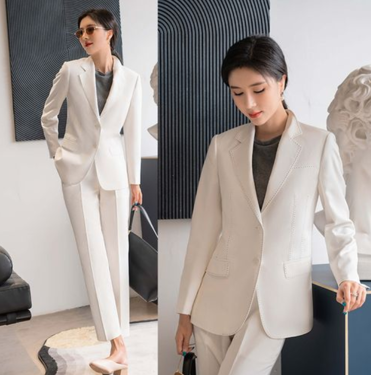 白色女士小西裝套裝，職業(yè)女士西裝氣質高雅,果斷干練